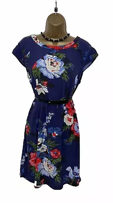 GORGEOUS FLORAL DRESS By JOULES UK 12 VGC NAVY MIX 100% VISCOSE ZIP RELAXED • £5.99