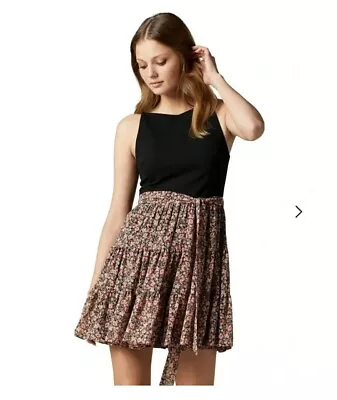 $20 • Buy Forever New Mini Dress 14 Solid Black Top Floral Skirt 