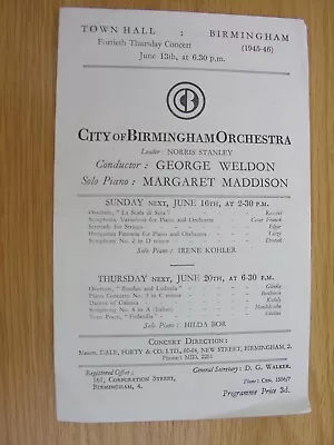 1946 BIRMINGHAM SYMPHONY ORCHESTRA George Weldon Margaret Maddison TOWN HALL  • £7.50