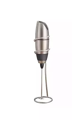 Battery-powered Black Stainless Steel Milk Frother With Chrome Stand • $28.99