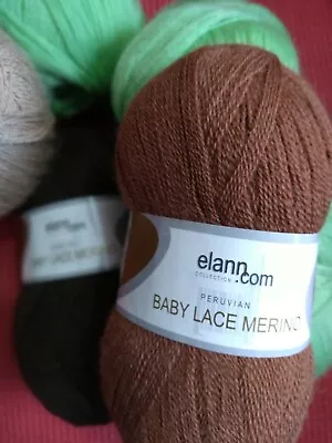 ELANN Lace Yarn 100% Wool 7 Skeins Partial Total 340g Navy Browns Tan GREEN • $25.80