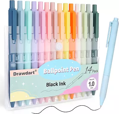 Drawdart 14 Pack Ballpoint PensCute Pens For Note TakingPastel Pens Black Ink • $9.31