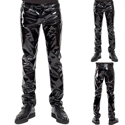 1 Pair Men Faux Leather PVC Trousers Long Shiny Club Dance Wear Punk Gothic • £27.28