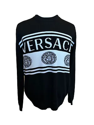 NWT $950 Versace Medusa Logo Wool Knit Sweater Black 52 (XL) Italy 1002719 • $471.99