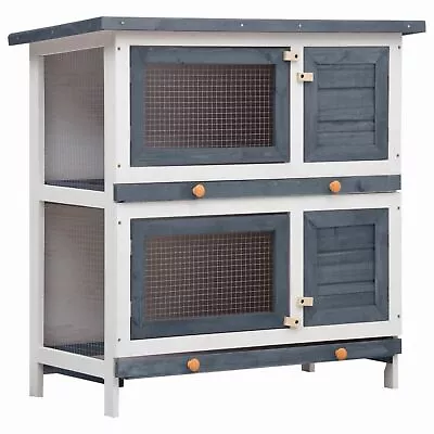 VidaXL Outdoor Rabbit Hutch 4 Doors Gray Wood • $116.46