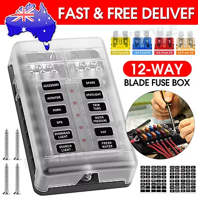 12 Way Blade Fuse Block Box Holder LED Light 12V 32V Circuit Caravan Marine Car • $17.95