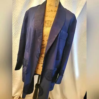 Vintage Silk Smoking Jacket Adorned With Enchanting Japanese Motifs. Size 42 • $71.40