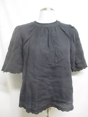 ISABEL ETOILE MARANT Black Eyelet Trim Button Back Short Sleeve Shirt Top Eu 34 • $6.50
