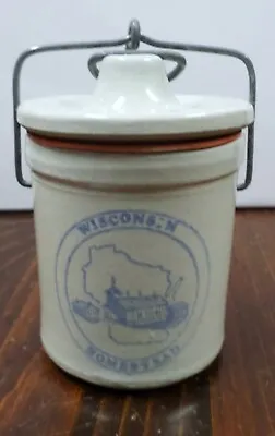 Vintage Stoneware Ceramic Cheese Crock W/Lid & Seal Wisconsin Homestead '77 • $9.95