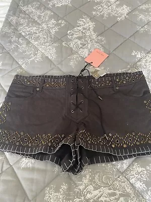 BNWT Topshop ( Kate Moss) Boho Style  Embellished Denim Shorts Size 16 • £14.99