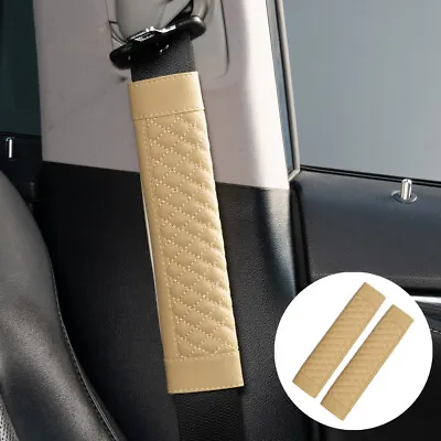 £6.94 • Buy 2 X Beige Leather Car Seat Belt Cover Shoulder Strap Pads Cushion Headrest