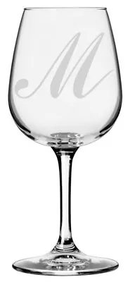 Commercial Script Etched Monogram Stemmed 12.75oz Wine Glass (Letter M) • $24.99