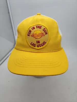 Vintage Fun In The Sun In Las Vegas Trucker Hat Cap Rope Yellow White • $14.99