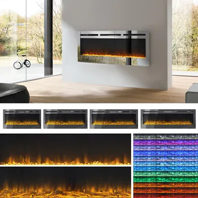 Electric LED Inset Wall Mounted Fireplace Recessed Fire Heater 12 Flame 40 50 60 • £189.95