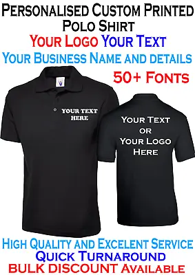 Personalised Custom Printed Polo Shirt Uneek Your Text Logo Unisex Workwear Top  • £9.99