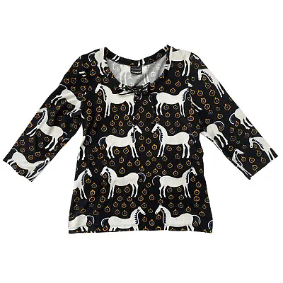 MARIMEKKO Cotton Knit Top Mika Piirainen Maija Isola Black Mare Horse Print Sz L • $139