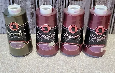 Lot Of 4 Maxi-Lock Serger Thread 3 Red Currant 1 Olive Drab 3000 Yards Polyester • $14.99