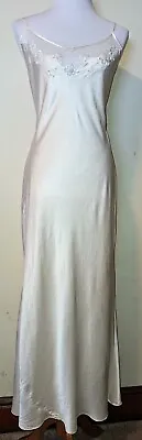 Victoria’s Secret Satin Bridal Nightgown Beaded Floral Lace Open Back Sz L Ivory • $115.93