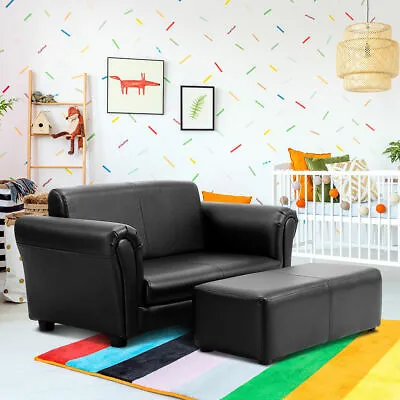 Black Kids Sofa Armrest Chair Couch Lounge Children Birthday Gift W/ Ottoman • $99.95