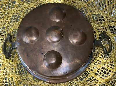 Vintage Deep Copper 7” Egg Bread Escargot Poacher Pan W/Brass Handles • $11.95