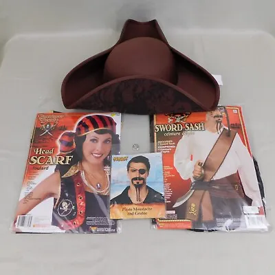 Adult Pirate Halloween Costume Accessory Lot Hat Scarf Sword Sash Moustache #C62 • $17.99