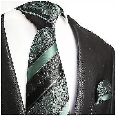 Mint And Black Silk Tie And Pocket Square • $43.97