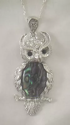 Necklace/Pendant Owl Abalone Shell New W/ Chain & Box Articulated Head • $12.99