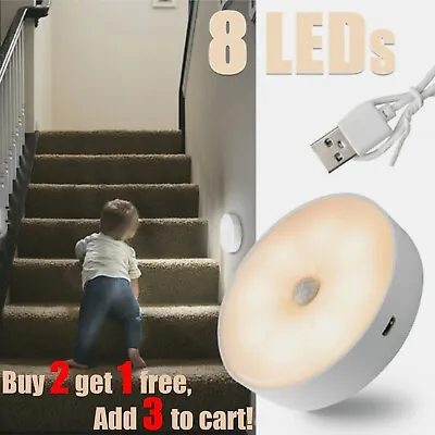 LED Motion Sensor Lights 2 Colors Night Light Rechargeable Cabinet Stair Lamp US • $7.95