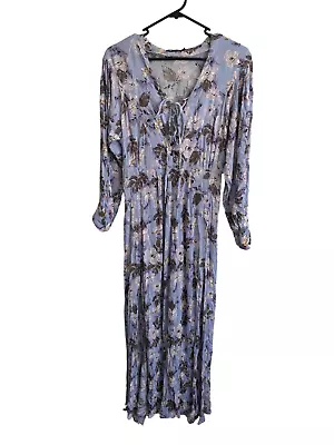 Light Purple Floral Long Sleeve Crinkle Maxi Dress • $9