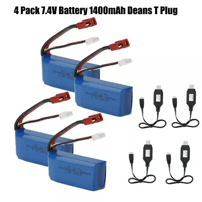 4Pcs 1400mAh 7.4V 25C Battery For WLtoys 4WD RC Cars A959-B A969-B A979-B K929-B • £40.39