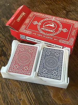 Modiano Club Poker Playing Cards Plastic  Bridge Size Double Deck Holder • $12