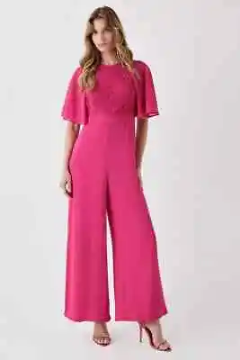 Coast Pink Lace Top Wide Leg Georgette Jumpsuit BNWT RRP £89 UK Size 12 B14 • £44.99