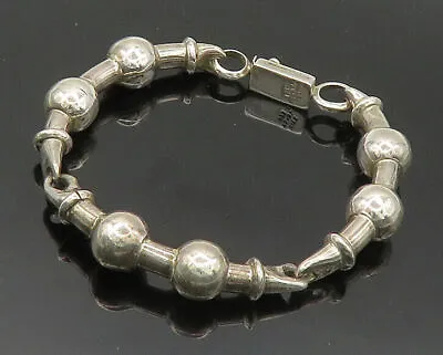 MEXICO 925 Silver - Vintage Shiny Hollow Bubble Bar Link Chain Bracelet - BT8280 • $149.55