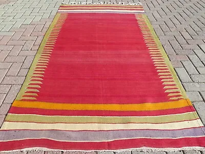 Vintage Turkish Rugs Wool Kilim Handmade Carpet Modern Red Floor Rug 52 X95  • $571.83