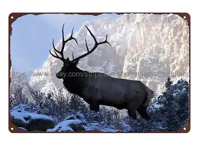 Elk Hunting Deer Snow Mountain Wildlife Animal Metal Tin Sign Shop Wall Art • $18.93