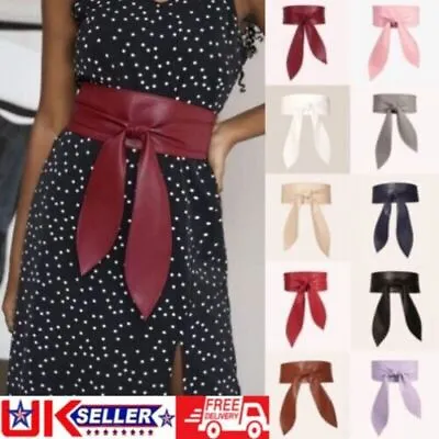 Women Soft Waist Wide Dress Belt Faux Leather Wrap Around Tie Corset Cinch UK • £4.69