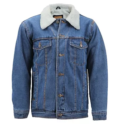 Men’s Classic Button Up Sherpa Fleece Lined Cotton Denim Trucker Jean Jacket • $36.74