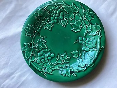 Antique Majolica Pottery Cabbage Leaf  Shallow Dish Plate Grape Vine • £18
