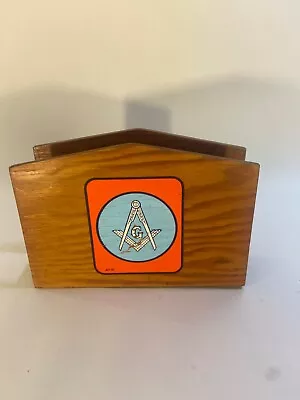 Handmade Vintage Masonic Wooden Desk Letter Holder Shriner Mason • $12