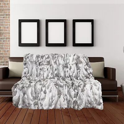 Luxury Rabbit Fur Blanket Throw Soft Natural Real Fur Pelt Bedspread 140CMx160CM • $79.99