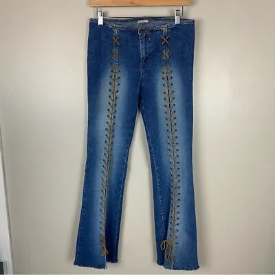 Mudd Vintage Y2K Lace Up Front Low Rise Flare Wide Leg Jeans VTG Size 7 30 Waist • $114.99