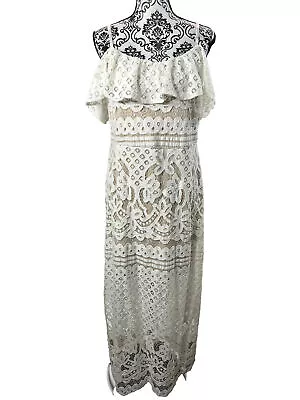 Haute Monte Dress Womens Sz 1X Maxi Lace Off The Shoulder Lined Off White • $31.99