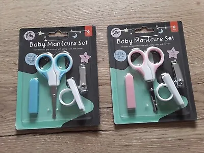 Baby Manicure Set Easy Grip Scissors Safety Cover & Nail Clippers Blue Or Pink • £3.25