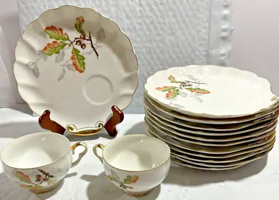 14 Piece - Ucagco China Made In Japan Twig Leaves Snack Plate & Tea Cup • $37.39