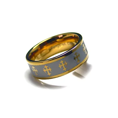 9mm Men's Tungsten Carbide Gold Tone Cross Wedding Ring • $38.24