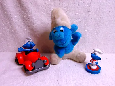 Vintage Smurf Peyo Wallace Berrie & Co. Stuffed Plush Toy + Car Toy + Figurine • $21.99