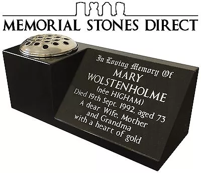 * Black Granite Memorial Vase * Grave Headstone Plaque Marble Stone Flower Vases • £295