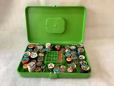 Vintage Plastic Green Sewing Box Complete With Contents Vintage Thread Retro • $24