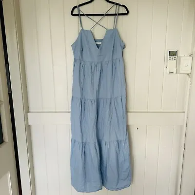 AERE Pale Blue Tiered Maxi Dress Organic Cotton Summer 12 • $29.99