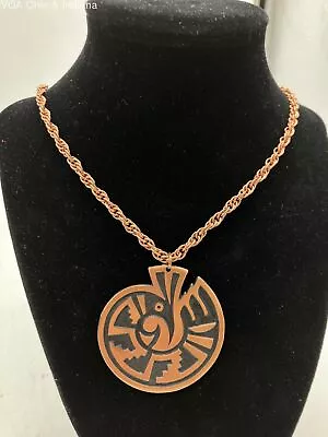 Bell Trading Post Solid Copper Mexican Aztec Bird Round Pendant 28 Inch Necklace • $5.99